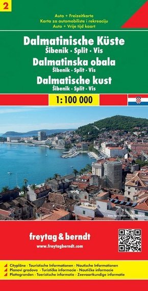 Dalmatinische Küste, Sibenik - Split - Vis, Autokarte 1:100.000. Dalmatinska obala. Dalmatische kust. Dalmatian Coast. C - Tl.2