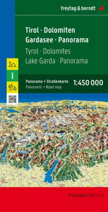 Tirol - Dolomiten - Gardasee - Panorama, Straßenkarte 1:450.000, freytag & berndt. Tirolo, Dolomiti, Lago di Garda, Pano