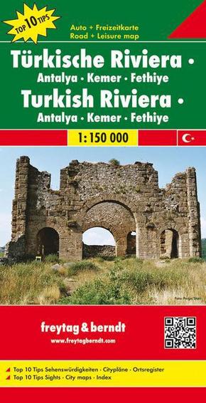 Türkische Riviera - Antalya - Kemer - Fethiye, Autokarte 1:150.000. Turkish Riviera - Antalya, Kemer, Fethiye / Türk rii