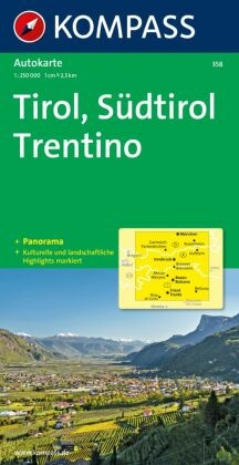 KOMPASS Autokarte Tirol, Südtirol, Trentino/Tirolo, Alto Adige, Trentino 1:250.000. Tirol, Alto Adige, Trentino -