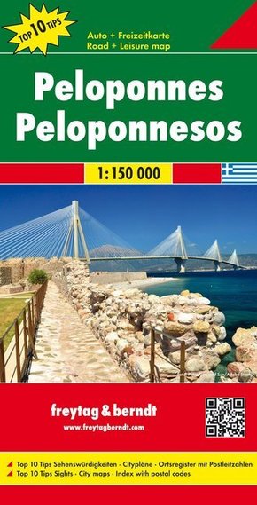 Freytag & Berndt Autokarte Peloponnes, Top 10 Tips 1:150.000