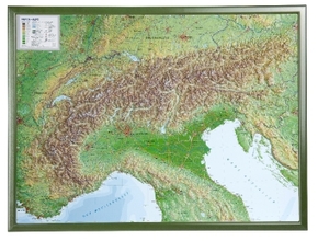 Alpen, Reliefkarte, Groß, mit Holzrahmen. Alps