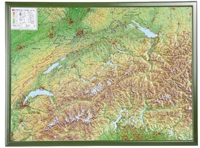 Schweiz, Reliefkarte, Groß, m. Holzrahmen. Switzerland