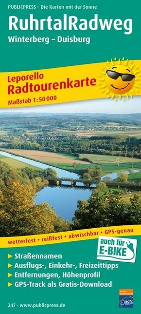 PublicPress Leporello Radtourenkarte Ruhrtal-Radweg, Winterberg - Duisburg