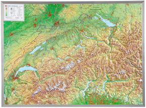 Schweiz, Reliefkarte, Groß, m. Aluminiumrahmen