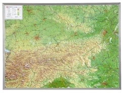 Österreich, Reliefkarte, Groß, mit Aluminiumrahmen