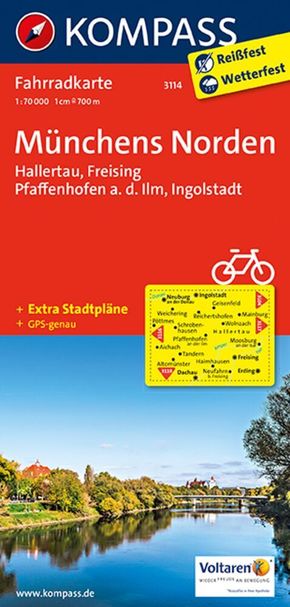 KOMPASS Fahrradkarte 3114 Münchens Norden, Hallertau, Freising, Pfaffenhofen a. d. Ilm, Ingolstadt 1:70.000