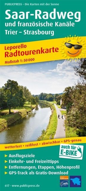 PublicPress Leporello Radtourenkarte Saar-Radweg und französische Kanäle, Trier - Strasbourg, 25 Teilkarten