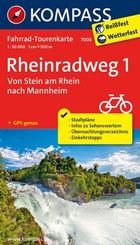 KOMPASS Fahrrad-Tourenkarte Rheinradweg 1, Von Stein am Rhein nach Mannheim, 1:50000 - Tl.1