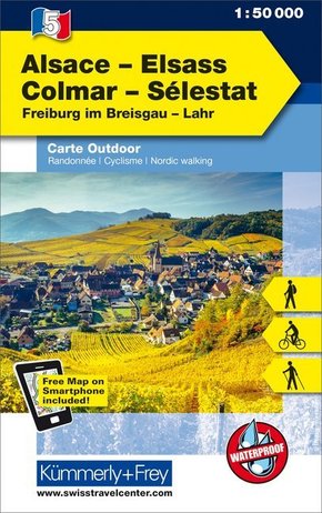 Kümmerly+Frey Outdoorkarte Elsass - Colmar - Sélestat, Freiburg im Breisgau, Lahr
