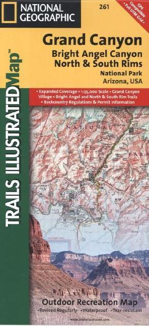 National Geographic Trails Illustrated Map Grand Canyon, Bright Angel Canyon, North & South Rims, National Park Arizona,