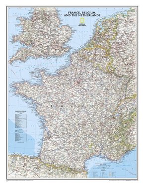 National Geographic Map France, Belgium, & The Netherlands, Planokarte