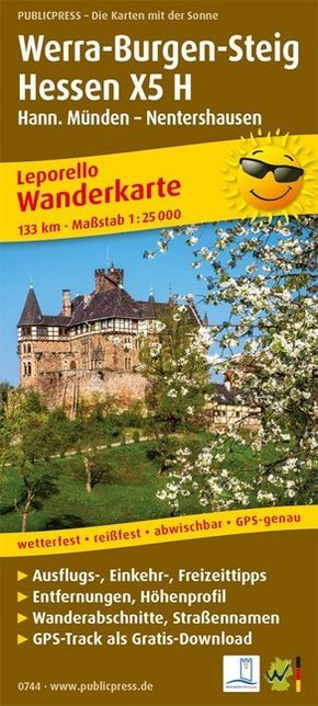 PublicPress Leporello Wanderkarte Werra-Burgen-Steig Hessen X5 H, Hann. Münden - Nentershausen