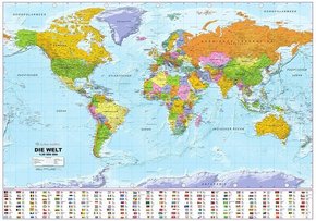 Politische Weltkarte mit Flaggen, Planokarte