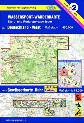 Wassersport-Wanderkarte / Deutschland-West mit Gewässerkarte Ruhr. Gewässerkarte Ruhr -