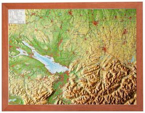 Region Allgäu Bodensee, Reliefkarte, Klein, mit Holzrahmen