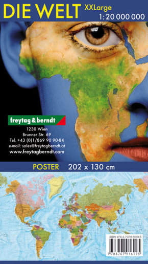 Wandkarte: Die Welt XXL, deutsch, Poster 1:20.000.000, Plano in Rolle