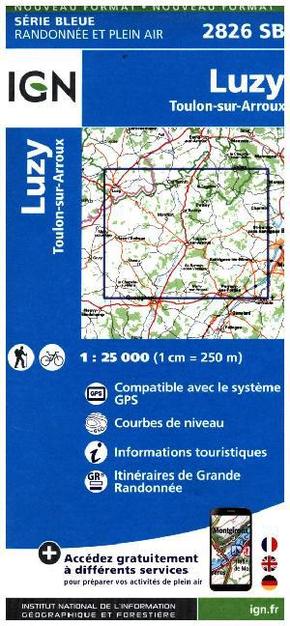IGN Karte, Carte de randonnée (et plein air) Luzy Toulon