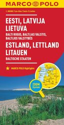 MARCO POLO Länderkarte Estland, Lettland, Litauen, Baltische Staaten 1:800.000. Estonie, Lettonie, Lituanie, Pays Baltes