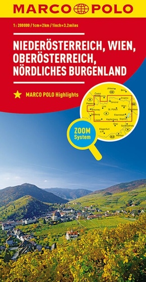 MARCO POLO Regionalkarte Österreich 01 Niederösterreich, Wien 1:200.000. Lower Austria, Vienna, Upper Austria, Northern