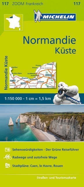 Michelin Karte Normandie Küste. Côte normande de Dieppe aux plages du débarquement