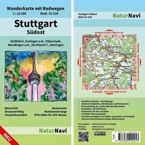 NaturNavi Wanderkarte mit Radwegen Stuttgart Südost