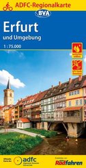 ADFC-Regionalkarte Erfurt und Umgebung, 1:75.000, mit Tagetourenvorschlägen, reiß- und wetterfest, E-Bike-geeignet, GPS-