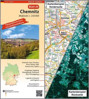 Topographische Karte und Satellitenbildkarte Chemnitz
