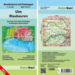 NaturNavi Wanderkarte mit Radwegen Ulm - Blaubeuren