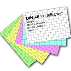Karteikarten DIN A6 - farbig kariert (200 Stück)