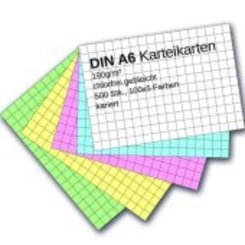 Karteikarten A6 - farbig kariert (500 Stück)