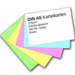 Karteikarten A5 - farbig blanko (200 Stück)