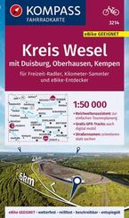KOMPASS Fahrradkarte 3214 Kreis Wesel mit Duisburg, Oberhausen, Kempen mit Knotenpunkten 1:50.000
