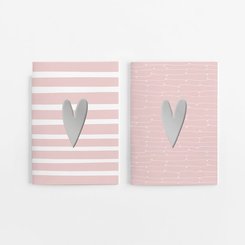 2er Set Notizheft DIN A5 (blanko) in rosa mit 2 verschiedenen Herz-Motiven