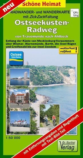 Radwander- und Wanderkarte mit Zick Zack Faltung Ostseeküsten-Radweg von Travemünde nach Ahlbeck