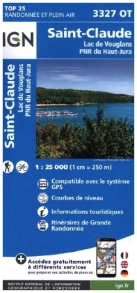 IGN Karte, Serie Bleue Top 25 St-Claude.Lac de Vouglans.PNR du Haut Jura