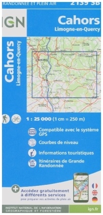 IGN Karte, Serie Bleue Top 25 Cahors.Limogne-en-Quercy