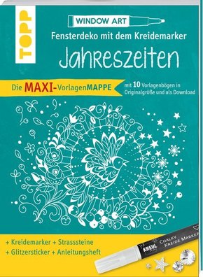 Maxi-Vorlagenmappe Fensterdeko mit dem Kreidemarker - Jahreszeiten. Inkl. Original Kreul-Kreidemarker, Sticker und Glitz
