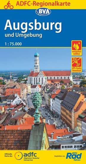 ADFC-Regionalkarte Augsburg und Umgebung, 1:75.000, mit Tagestourenvorschlägen, reiß- und wetterfest, E-Bike-geeignet, G