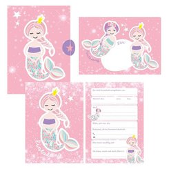 12 Glitzer Einladungskarten Meerjungfrau zum Geburtstag für Mädchen inkl. Umschläge rosa glitzernde Geburtstagseinladung