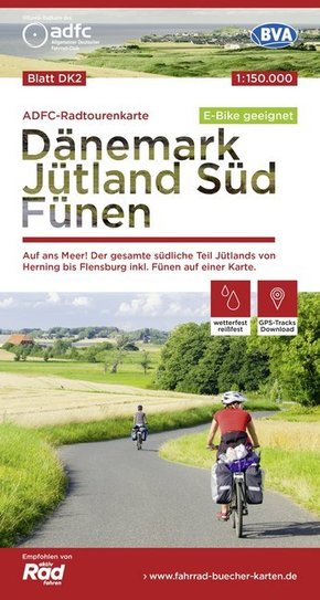 ADFC-Radtourenkarte DK2 Dänemark/Jütland Süd/ Fünen 1:150.000, reiß- und wetterfest, E-Bike geeignet, GPS-Tracks Downloa