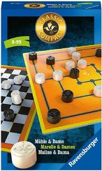 Ravensburger 20545 - Classic Compact: Mühle & Dame, Mitbringspiel für 2 Spieler, ab 8 Jahren, kompaktes Format, Reisespi