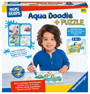 Ravensburger ministeps 4184 Aqua Doodle Puzzle: Heimische Tiere - Erstes Malen und Puzzlen für Kinder ab 2,5 Jahren