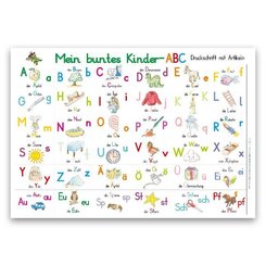 Mein buntes Kinder-ABC Druckschrift mit Artikeln Lernposter DIN A4 laminiert