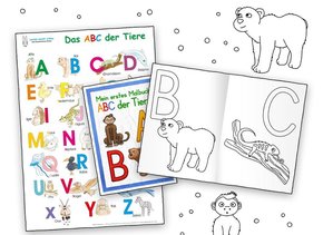 Das ABC der Tiere Lernposter DIN A3 laminiert + Malbuch DIN A4, 2 Teile
