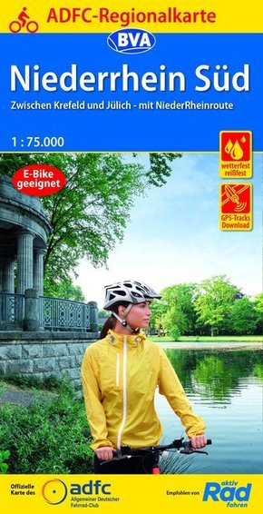 ADFC-Regionalkarte Niederrhein Süd, 1:75.000, mit Tagestourenvorschlägen, reiß- und wetterfest, E-Bike-geeignet, mit Kno