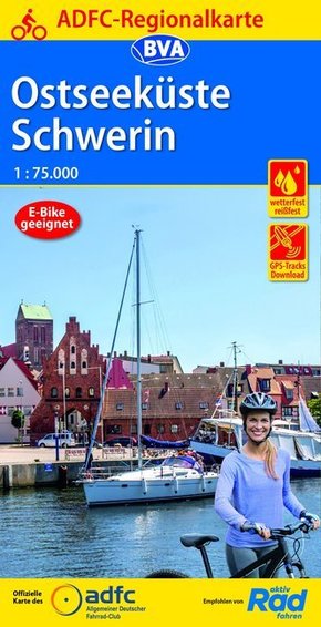 ADFC-Regionalkarte Ostseeküste Schwerin, 1:75.000, mit Tagestourenvorschlägen, reiß- und wetterfest, E-Bike-geeignet, GP