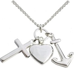 Kette - Halskette mit Kreuz-, Herz- und Ankeranhänger (versilbert)