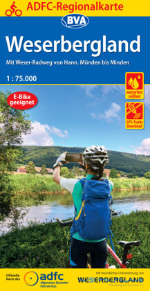 ADFC-Regionalkarte Weserbergland, 1:75.000, mit Tagestourenvorschlägen, reiß- und wetterfest, E-Bike-geeignet, GPS-Track