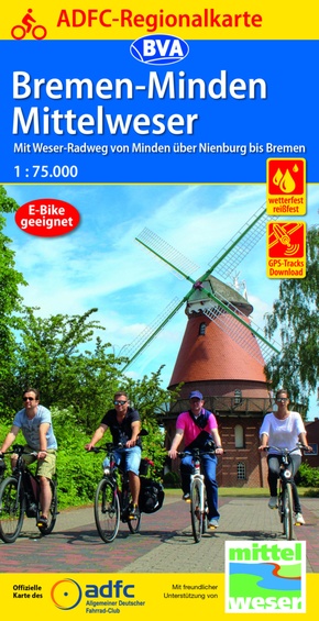 ADFC-Regionalkarte Bremen-Minden Mittelweser, 1:75.000, mit Tagestourenvorschlägen, reiß- und wetterfest, E-Bike-geeigne